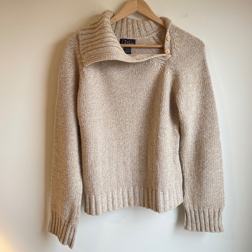 i-Doll Womens Side Button Cowl Neck Tan Sweater, Size L